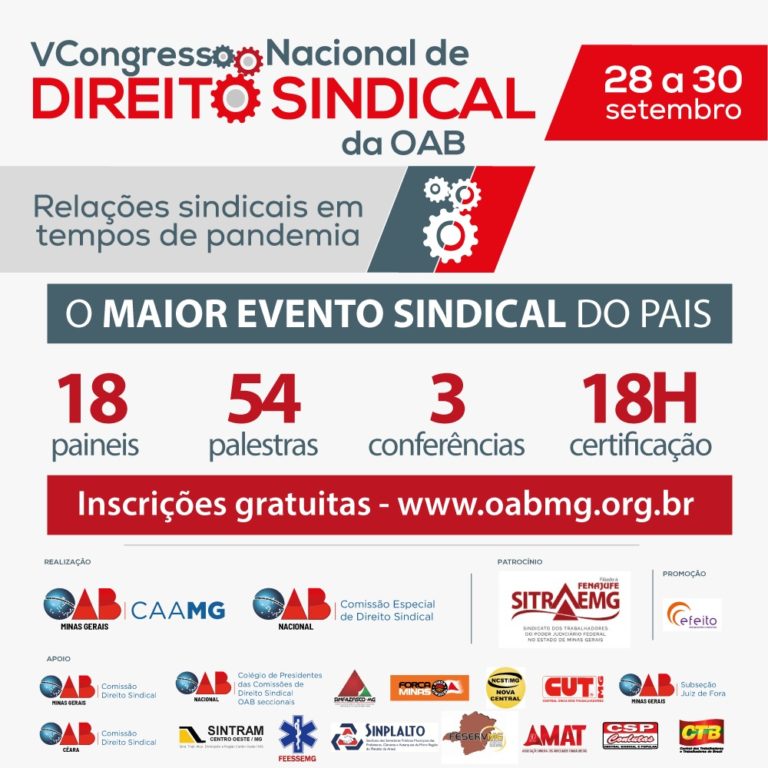 Pela preimeira vez FESERV-MINAS e parceira na realização  V Congresso Nacional de Direito Sindical da OAB estão abertas