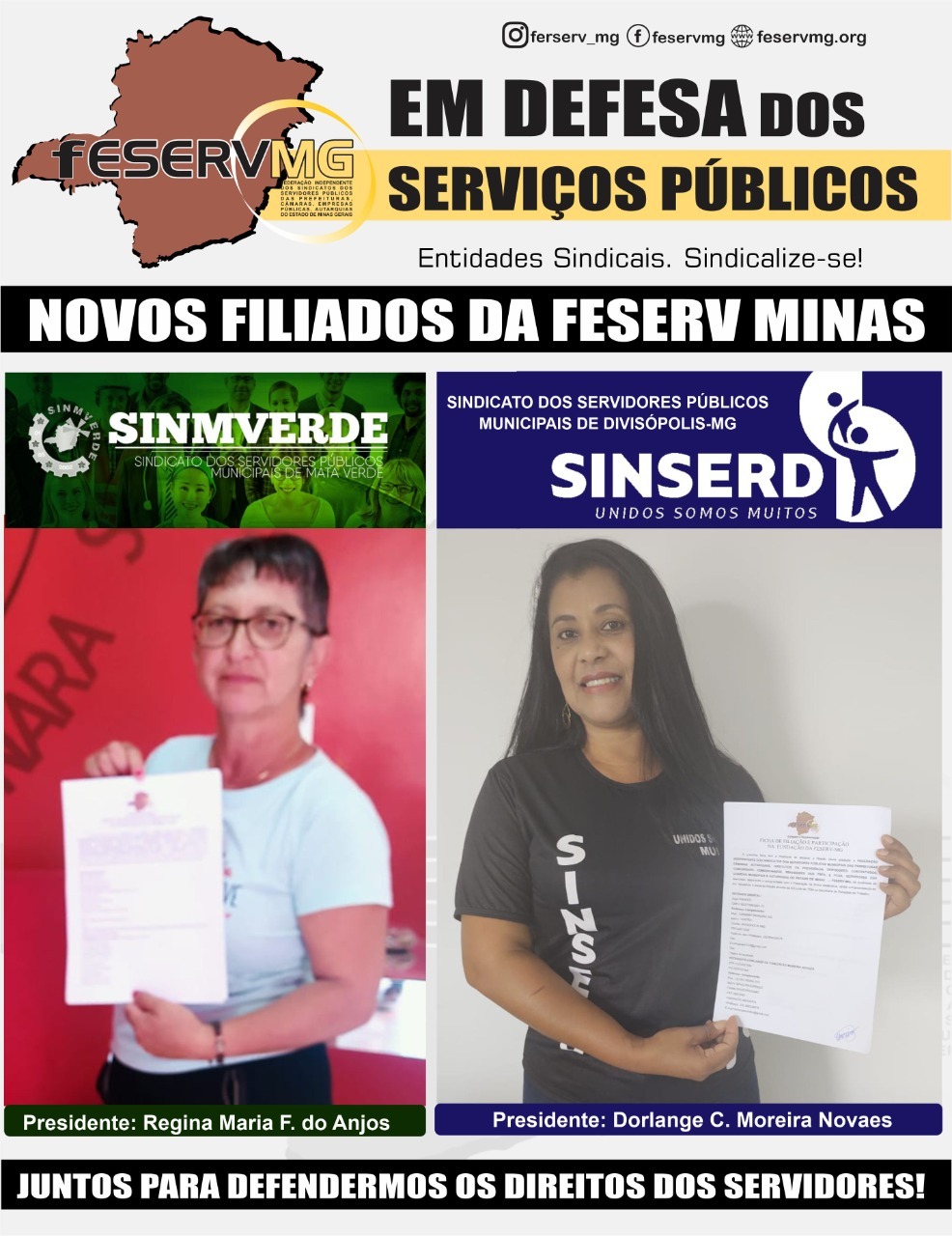 Feserv-Minas vem recebendo filiações de varias regiões do estado, mais dois sindicatos assinaram a ficha 