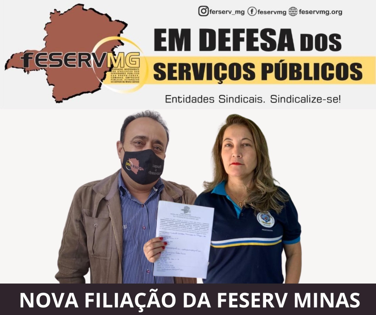 Feserv-Minas recebe mais uma filiação, Sindicato do municipio de Inhapim entregou sua filiação 