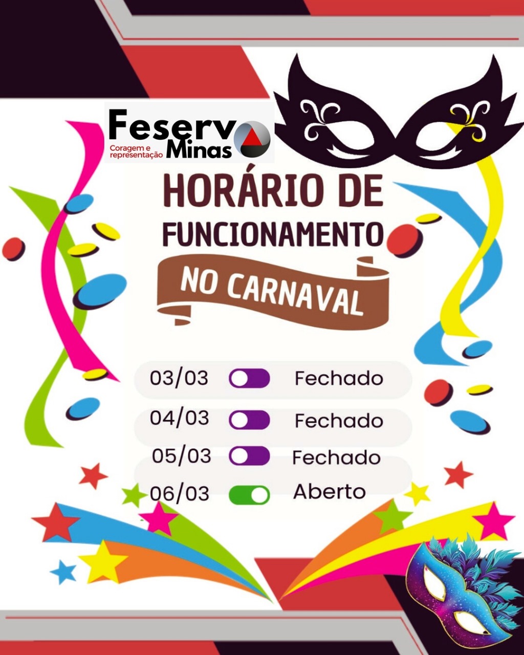 Horário de Funcionamento no Carnaval 